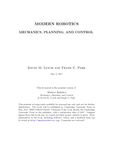 Modern Robotics: Mechanics, Planning, and Control