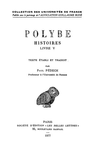 Polybe: Histoires, Tome V: Livre V