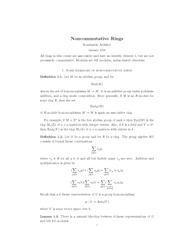 Noncommutative Rings