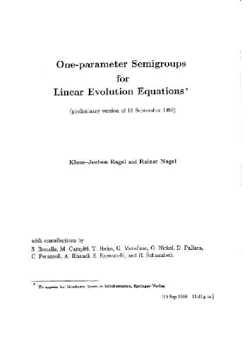 One-Parameter Semigroups for Linear Evolution Equations (preliminary version of 10 September 1998)