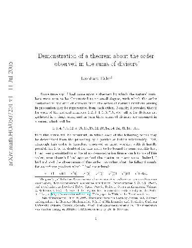 Demonstration of a theorem about the order observed in the sums of divisors