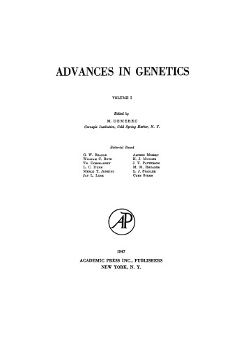 Advances in Genetics, Vol. 1