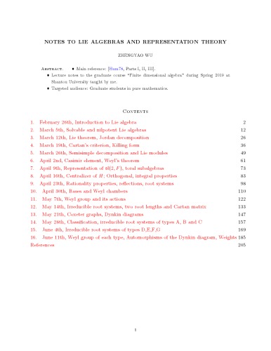 Notes to Lie Algebras and Representation Theory