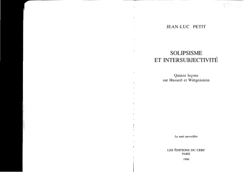 Solipsisme et intersubjectivité : quinze leçons sur Husserl et Wittgenstein