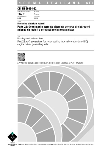 CEI 60034 22 Rotating Electrical Machines - AC Generators for reciprocating internal combustion engine driven generating sets