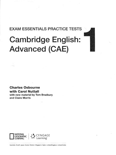 Exam Essentials Practice Tests: Cambridge English: Advanced (CAE) 1 With Key