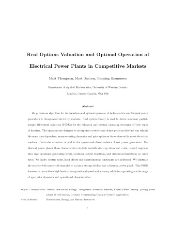 Real Options Valuation and Optimal Operation of Electrical Power Plants in Competitive Markets (Good Simulation)