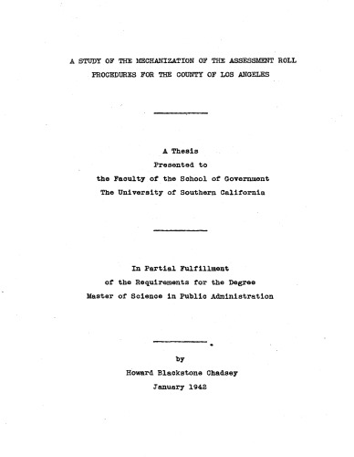 A study of the mechanization of the assessment roll procedures for the County of Los Angeles