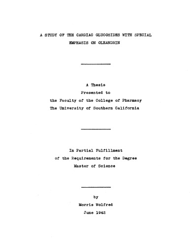 A study of the cardiac glucosides with special emphasis on oleandrin