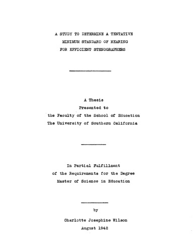 A study to determine a tentative minimum standard of hearing for efficient stenographers