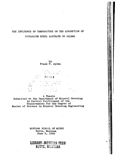 The Influence of Temperature on the Adsorption of Potassium Ethyl Xanthate on Galena