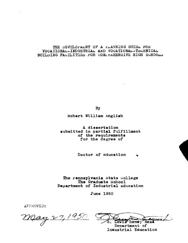 THE DEVELOPMENT OF A PLANNING GUIDE FOR VOCATIONAL - INDUSTRIAL AND VOCATIONAL - TECHNICAL BUILDING FACILITIES FOR COMPREHENSIVE HIGH SCHOOLS
