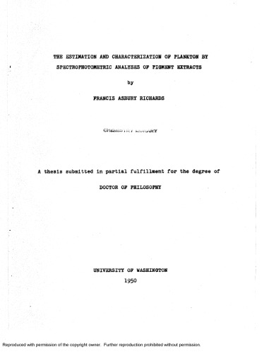 The estimation and characterization of plankton by spectrophotometric analyses of pigment extracts