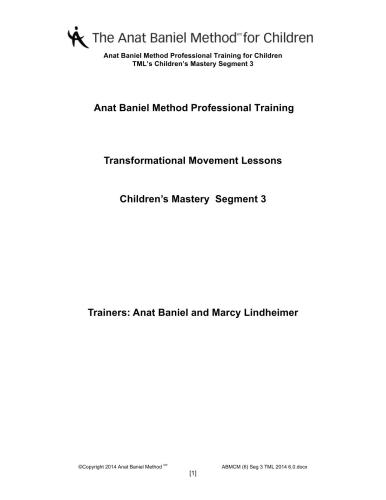 Transformational Movement Lessons (Anat Baniel Method Professional Training | Children’s Mastery) [Feldenkrais based]