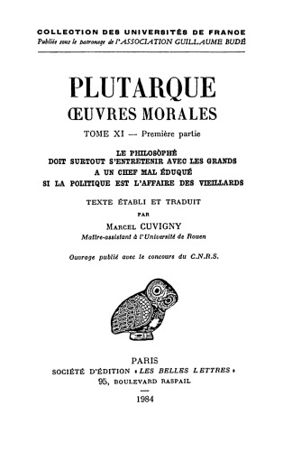 Plutarque: Oeuvres morales, Tome XI, 1re partie: Traités 49-51