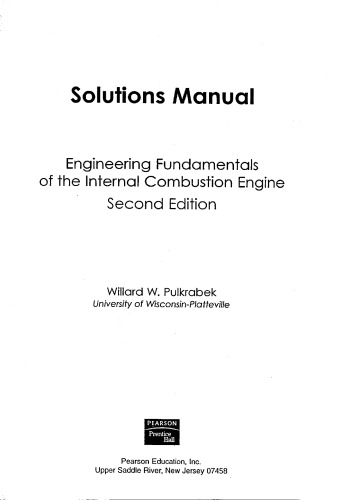 Solutions Manual for Engineering Fundamentals of the Internal Combustion Engine