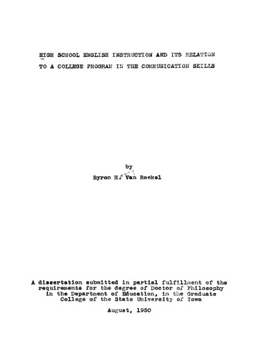 High School English Instruction and Its Relation to a College Program in the Communications Skills