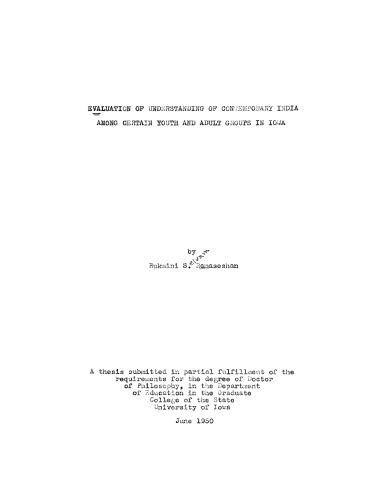 Evaluation of Understanding of Contemporary India Among Certain Youth and Adult Groups in Iowa