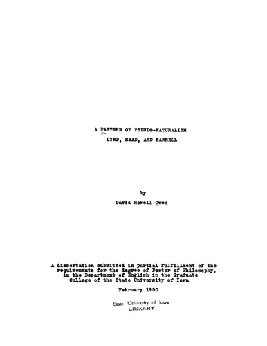 A Pattern of Pseudo-Naturalism: Lynd, Mead, and Farrell