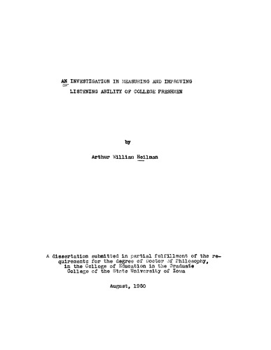 An Investigation in Measuring and Improving Listening Ability of College Freshmen