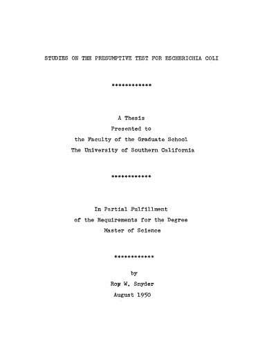 Studies on the presumptive test for Escherichia coli