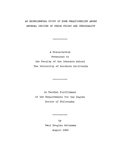 An experimental study of some relationships among several indices of stage fright and personality