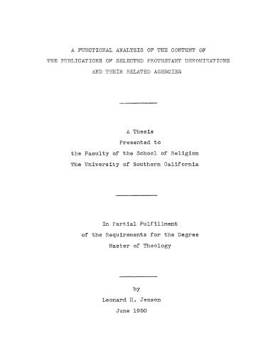 A functional analysis of the content of the publications of selected Protestant denominations and their related agencies