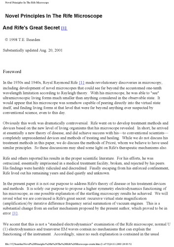 Novel Rife Microscope Principles