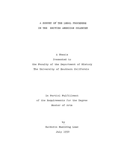 A survey of the legal procedure in the British American colonies