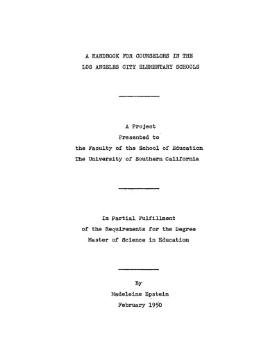 A handbook for counselors in the Los Angeles city elementary schools