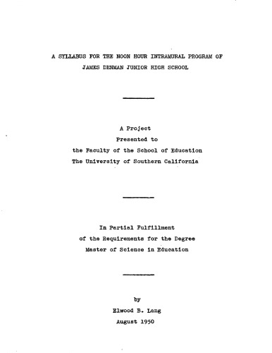 A syllabus for the noon hour intramural program of James Denman Junior High School