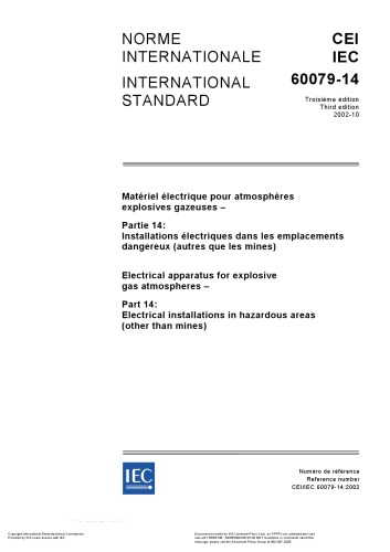 IEC 60079 -14 Electrical Installations in Hazardous Areas