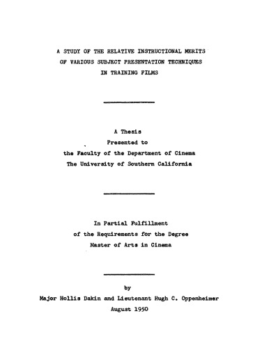 A study of the relative instructional merits of various subject presentation techniques in training films