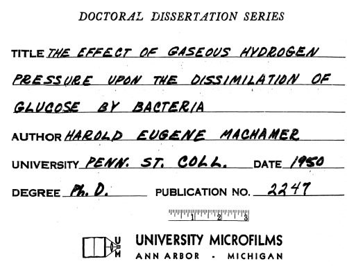 THE EFFECT OF GASEOUS HYDROGEN PRESSURE UPON THE DISSIMILATION OF GLUCOSEBY BACTERIA