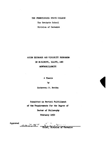 ANION EXCHANGE AND VISCOSITY PHENOMENA IN KAOLINITE, ILLITE AND MONTMORILLONITE