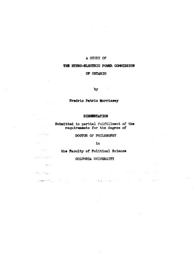 A STUDY OF THE HYDRO-ELECTRIC POWER COMMISSION OF ONTARIO