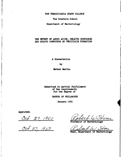 THE EFFECT OF AMINO ACIDS, RELATED COMPOUNDS AND SULFUR COMPOUNDS ON PENICILLIN FORMATION