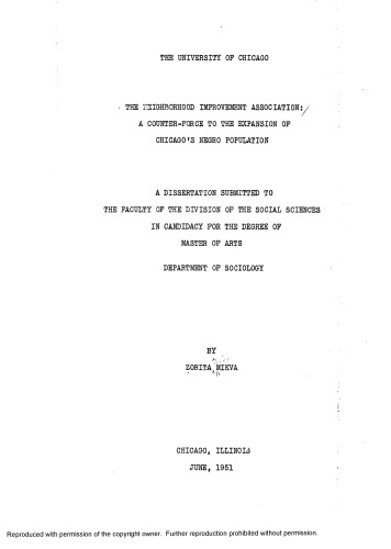 The Neighborhood Improvement Association: A counter force to the expansion of Chicago’s Negro population