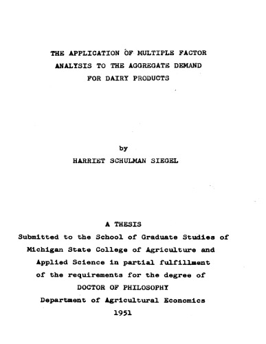 The Application of Multiple Factor Analysis to the Aggregate Demand for Dairy Products