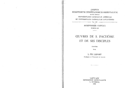 Oeuvres de S. Pachôme et de ses disciple