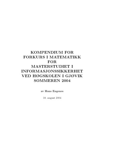 Kompendium for forkurs i matematikk for masterstudiet