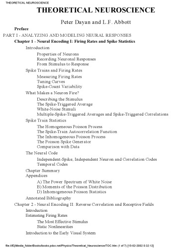 Theoretical neuroscience - computational and mathematical modeling of neural systems