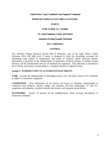 US Army mechanic course - Wheeled Vehicle Electrical Systems I OD1002