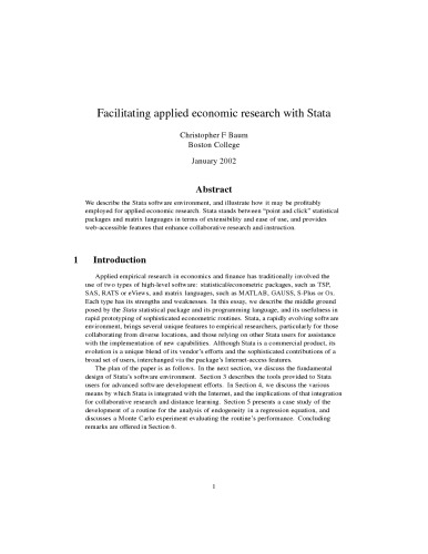 Facilitating Applied Economic Research With Stata