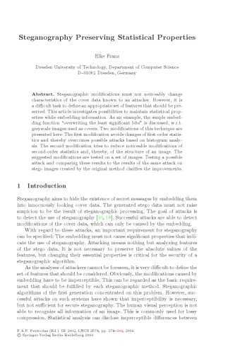 Steganography Preserving Statistical Properties