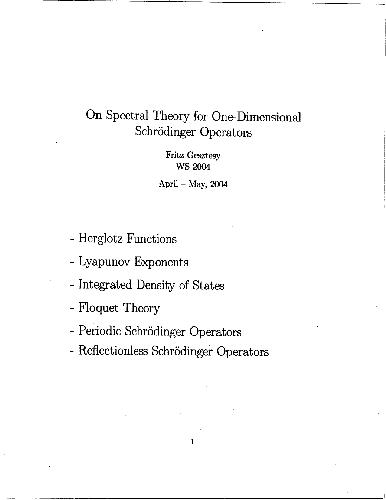 On Spectral Theory for One-Dimensional Schrodinger Operators