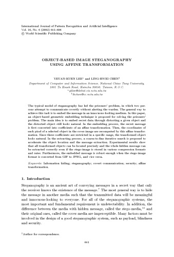 Object-based image steganography using affine transformation