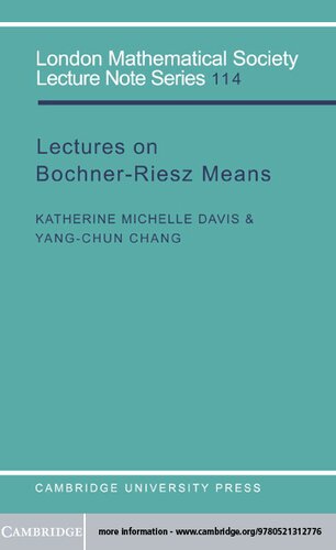 Lectures on Bochner-Riesz Means