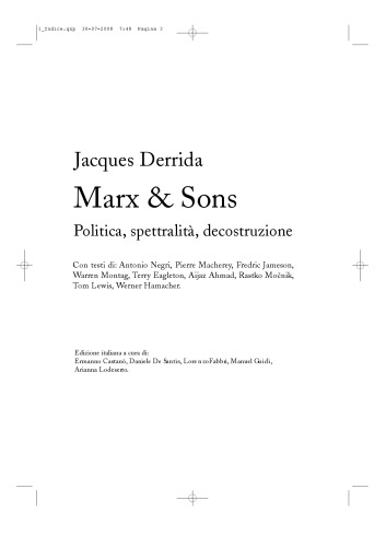 Jacques Derrida: Marx & Sons. Politica, spettralità, decostruzione