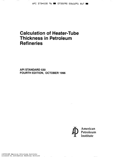 API Std 530 (1996) Calculation Of Heater-Tube Thickness In Petroleum Refineries